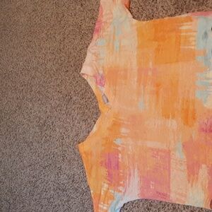Chico's Multicolor V-Neck Blouse Size 1 = M.